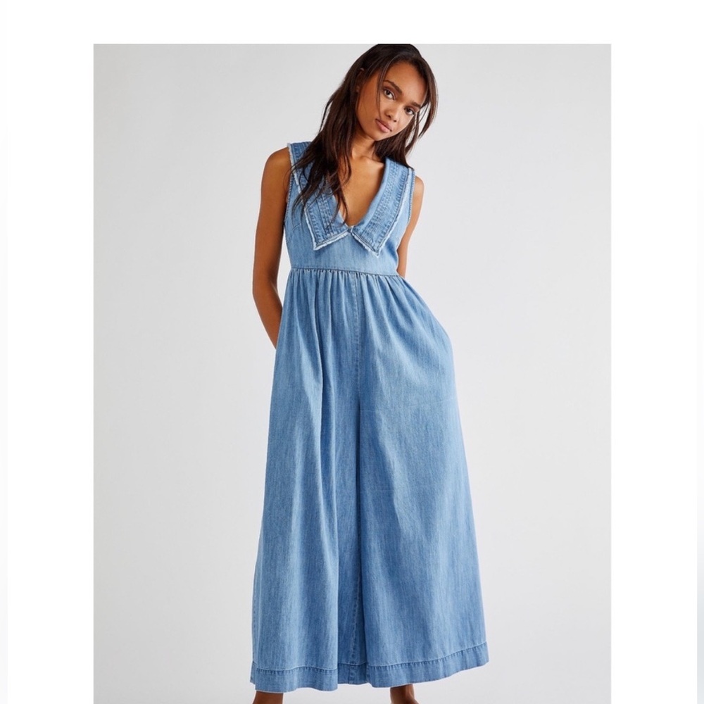 Free People Denim Big Love Jumpsuit Wide Leg One Piece